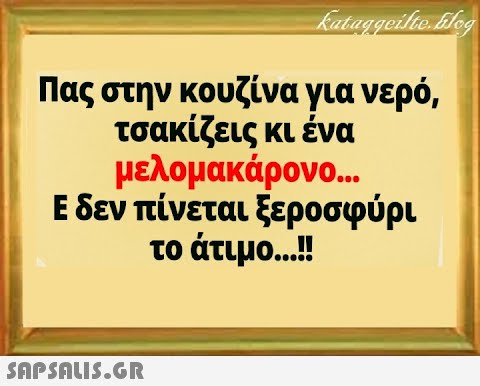 Πας στην κουζίνα για νερό, τσακίζεις κι ένα μελομακάρονο... Ε δεν πίνεται ξεροσφύρι το άτιμο ! SAPSALI5.GR