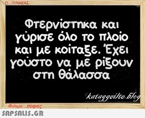 Ο...ΠΙΝΑΚΑΣ Φτερνίστηκα και γύρισε όλο το πλοίο και με κοίταξε. Έχει γούστο να με ρίξουν στη θάλασσα kataggeilte.Elog Φιλων...σοφιες